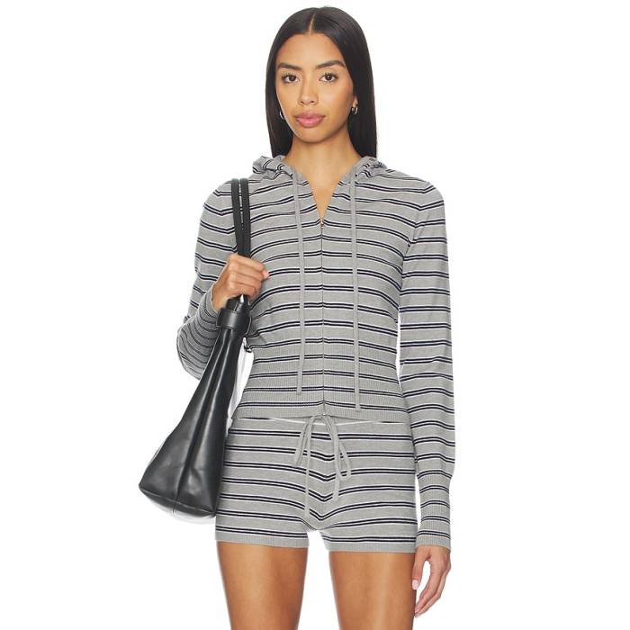 Superdown 【 Kieryn Knit Zip Up Women Grey Stripe 】 ニット レディース 灰色 グレー Stripe ストライプ|スニケス