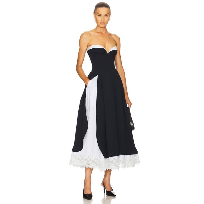 Helsa 【 The Finale Midi Dress With Lace \u0026 Poplin Women Black 】 御召しもの レディース 黒いこと 黒いこと