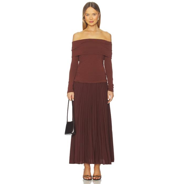 Astr The Label 【 Tanaia Mixed Media Dress Women Brown 】 御召しもの レディース 赤銅色 赤銅色