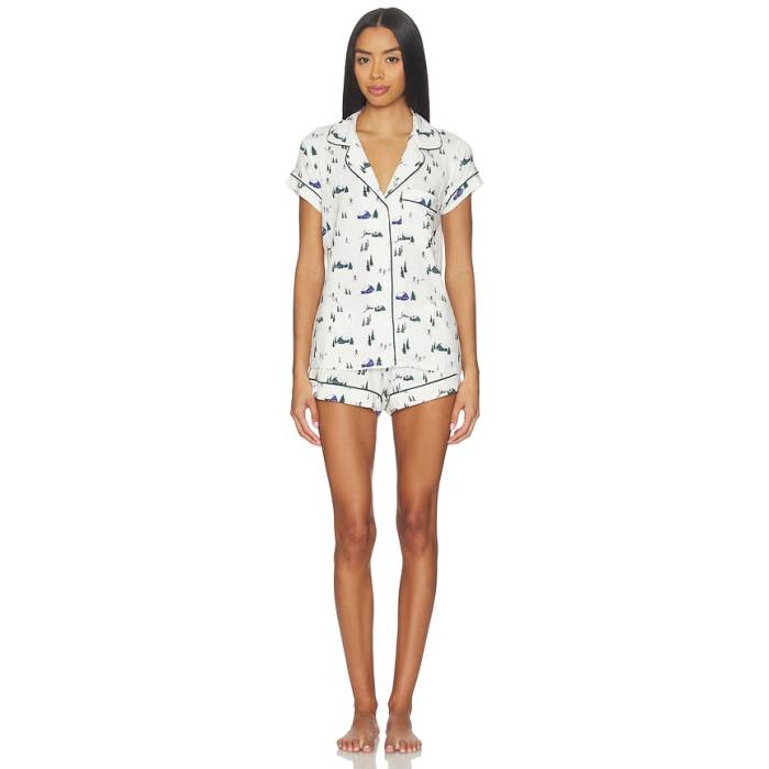エバージェイ Eberjey 【 Gisele Printed Shortie Pj Set Women Ski Chalet Ivory \u0026Amp; Pine 】 レディース 象牙色