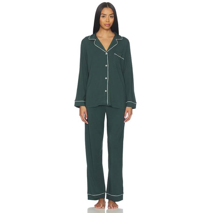 エバージェイ Eberjey 【 Gisele Long Pj Set Women Pine \u0026Amp; Ivory 】 レディース 象牙色