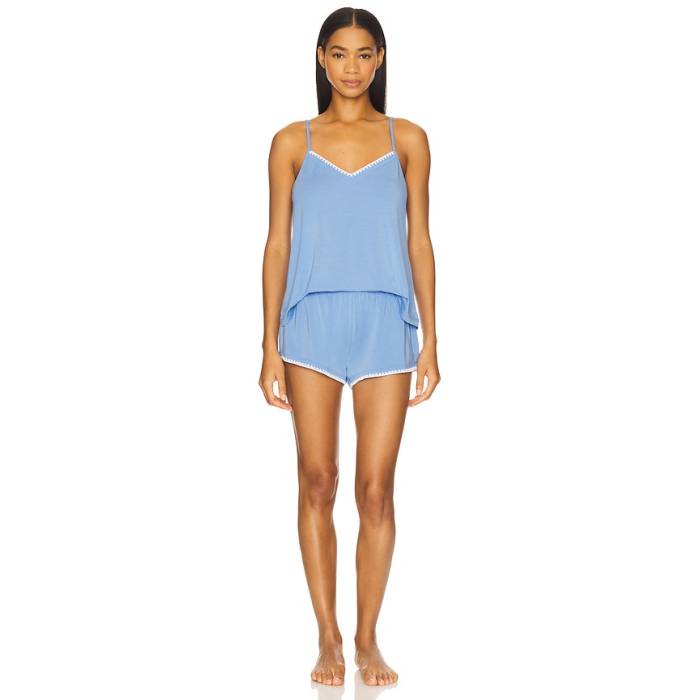 エバージェイ Eberjey 【 Frida Cami \u0026 Short Pj Set Women Cornflower Blue \u0026Amp; White 】 レディース 青碧 青碧 白いこと 白いこと