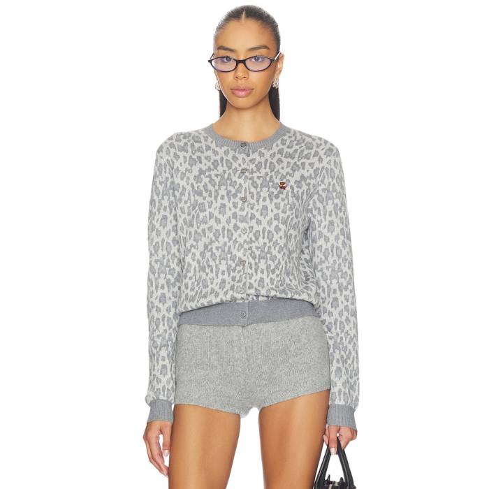 Guizio 【 June Relaxed Cardigan Women Grey Leopard 】 ジレー レディース 薄墨色 薄墨色 ヒョウ柄 レオパード
