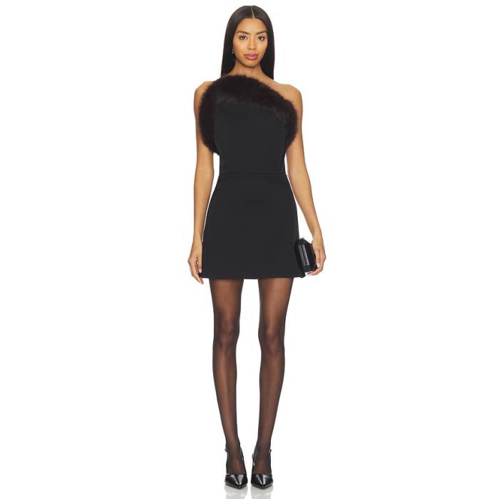 David Koma 【 Faux Fur Trim Strapless Mini Dress Women Black &Amp; Brown 】 ドレス レディース 黒色 ブラック 茶色 ブラウン｜スニケス