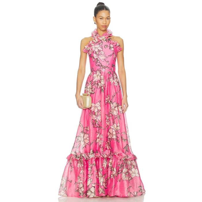 Leo Lin 【 Isabelle Dress Women Pink Magnolia Print 】 御召しもの レディース pink さくら色
