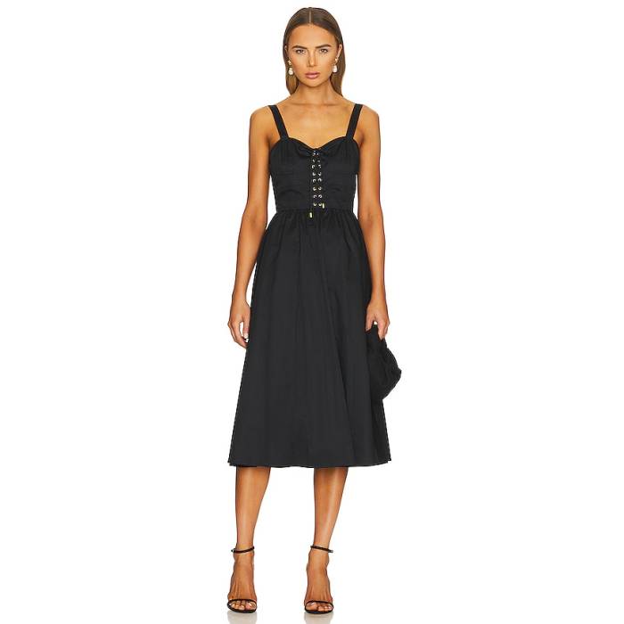 Karina Grimaldi 【 Bridgette Midi Dress Women Black 】 お召しもの レディース 黒いこと 黒いこと レディースファッション-ドレス