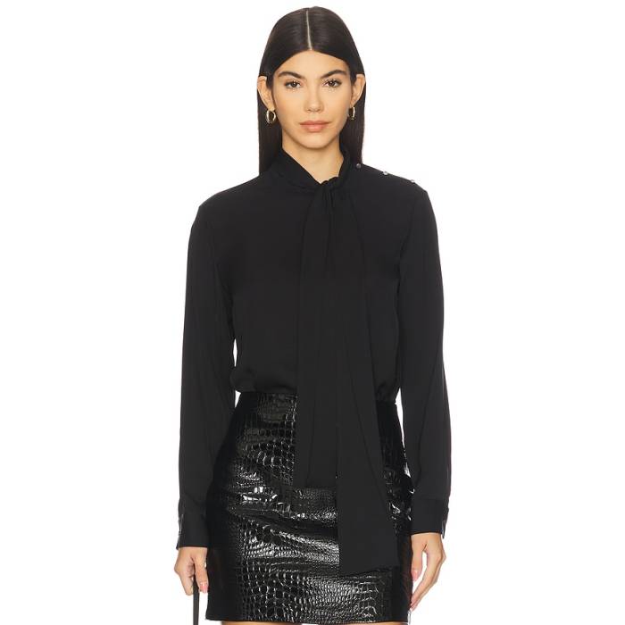 行動論理 Theory 【 Side Tie Neck Blouse Women Black 】 タイ レディース 黒いこと 黒いこと