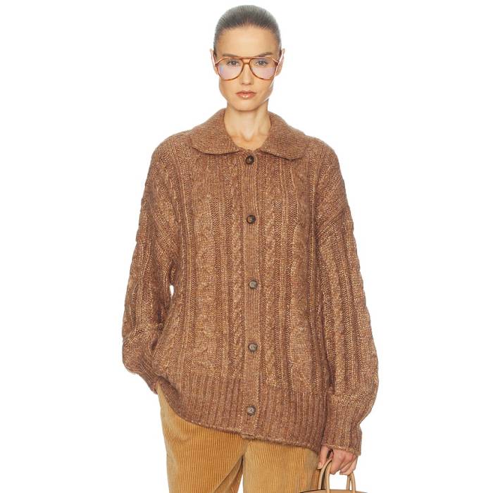 Helsa 【 Jessiah Cable Cardigan Women Acorn 】 ジレー レディース