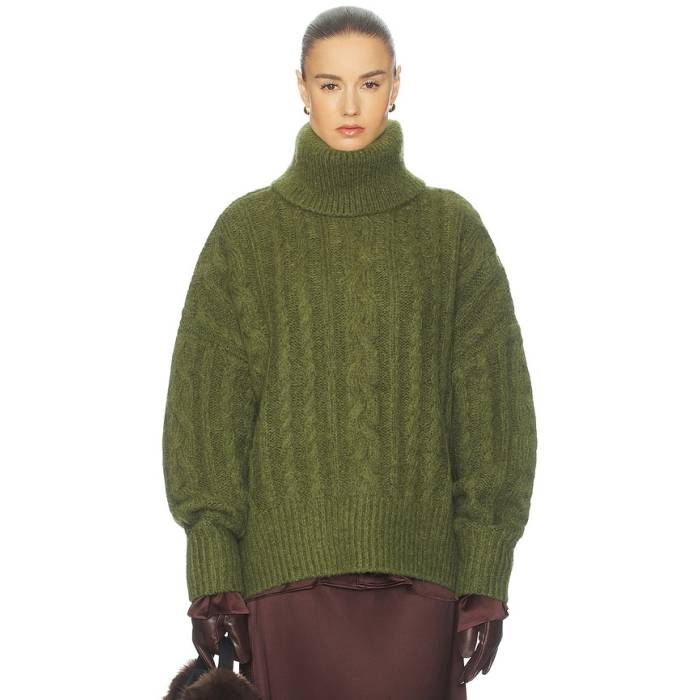 Helsa 【 Claudiya Cable Turtleneck Women Forest Green 】 レディース フォレスト green 緑・緑であること
