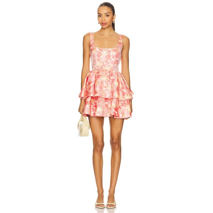 Lovers And Friends 【 Francesca Mini Dress Women Pink \u0026Amp; Yellow Floral 】 お召しもの レディース pink サクラ色 yellow 黄味がかった・黄み ドレス-レディースファッション