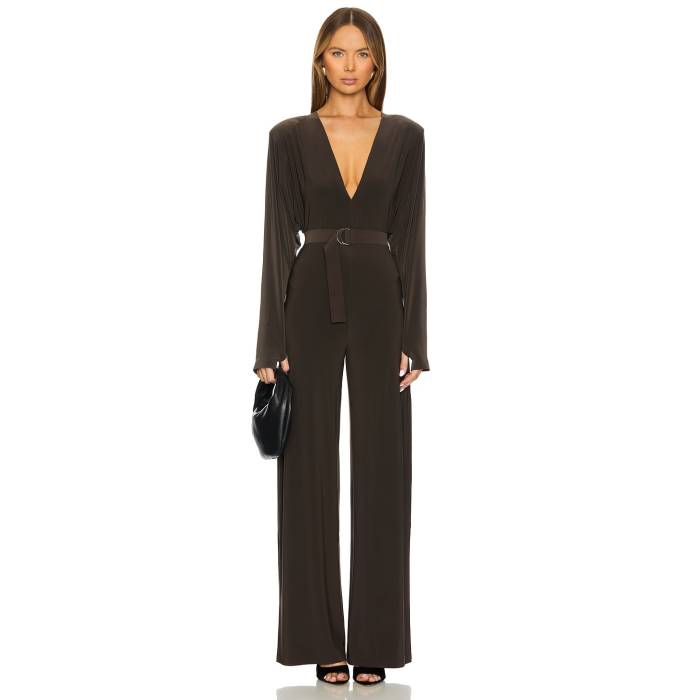 Norma Kamali 【 Dolman V Neck Jumpsuit With Shoulder Pads Women Espresso 】 飛び降りる背広 レディース