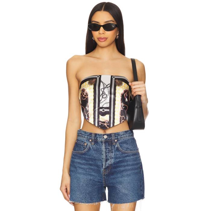 Superdown 【 Sophia Bandana Top Women Black Chain 】 レディースファッション トップス ベアトップ チューブトップ レディース 黒色 ブラック