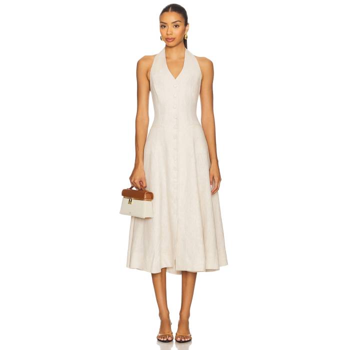 L\u0027academie 【 By Marianna Uma Linen Midi Dress Women Natural Beige 】 お召しもの レディース 自然的 ベージュ