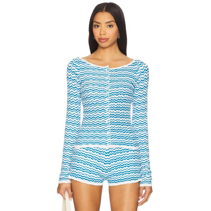 アマンダアプリチャード Amanda Uprichard 【 Breezy Cardigan Women Blue White 】 ジレー レディース 青味 青み 白いこと 白いこと