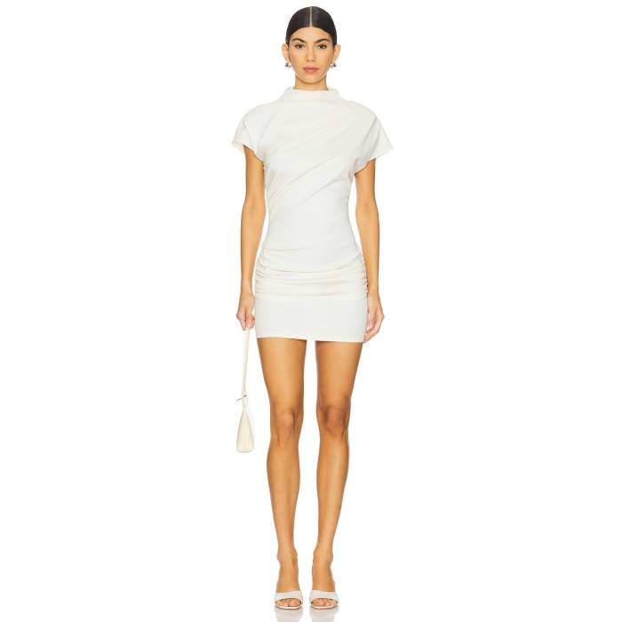 Line \u0026 Dot 【 X Revolve Archer Draped Mini Dress Women Cream 】 お召しもの レディース 皮膚軟化剤 ドレス-レディースファッション