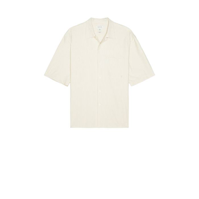 カルバンクライン Calvin Klein 【 Seersucker Striped Relaxed Shirt Men Parsnip 】 メンズファッション トップス カジュアルシャツ メンズ
