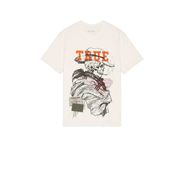トゥルーレリジョン True Religion 【 Yellow Stone Sashiko Tee Men Winter White 】 yellow 黄色・イエロー Tシャツ メンズファッション トップス Tシャツ カットソー メンズ ウィンター 白色 ホワイト