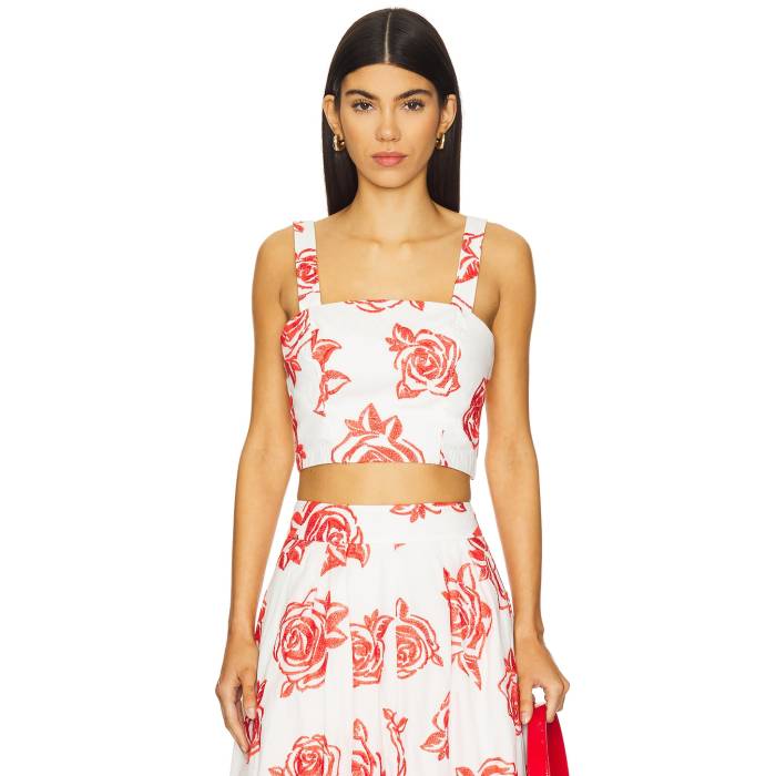 ミリー Milly 【 Rose Embroidery Square Neck Top Women Red & White 】 Rose ローズ レディースファッション トップス タンクトップ レディース Red 赤・レッド 白色 ホワイト