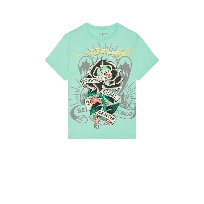 エドハーディー Ed Hardy 【 Black Rose Rhinestone Tee Men Mint 】 黒色 ブラック Rose ローズ Tシャツ メンズファッション トップス Tシャツ カットソー メンズ