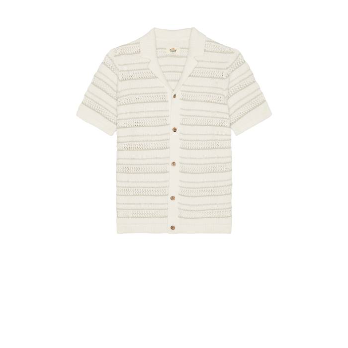 Marine Layer 【 Open Knit Sweater Button Down Shirt Men Natural 】 編み物 調教師 落ちこむ メンズ 自然的