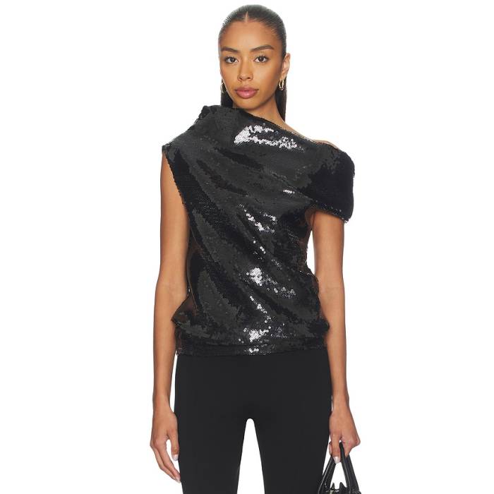 Marques \u0027 Almeida 【 Sequin Asymmetric Top Women Black 】 レディース 黒いこと 黒いこと