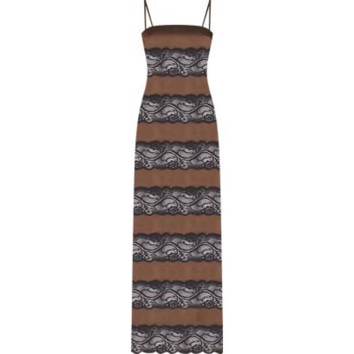 Seroya 【 Faye Dress Women Slate Brown \u0026Amp; Black Lace 】 御召しもの レディース 赤銅色 赤銅色 黒いこと 黒いこと