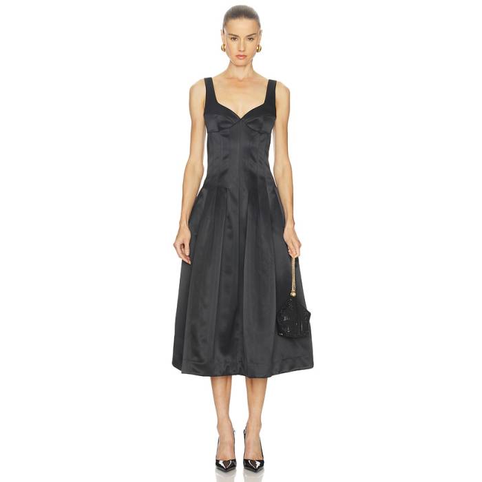 Nicholas 【 Cory Corset Waist Midi Dress Women Black 】 お召しもの レディース 黒いこと 黒いこと