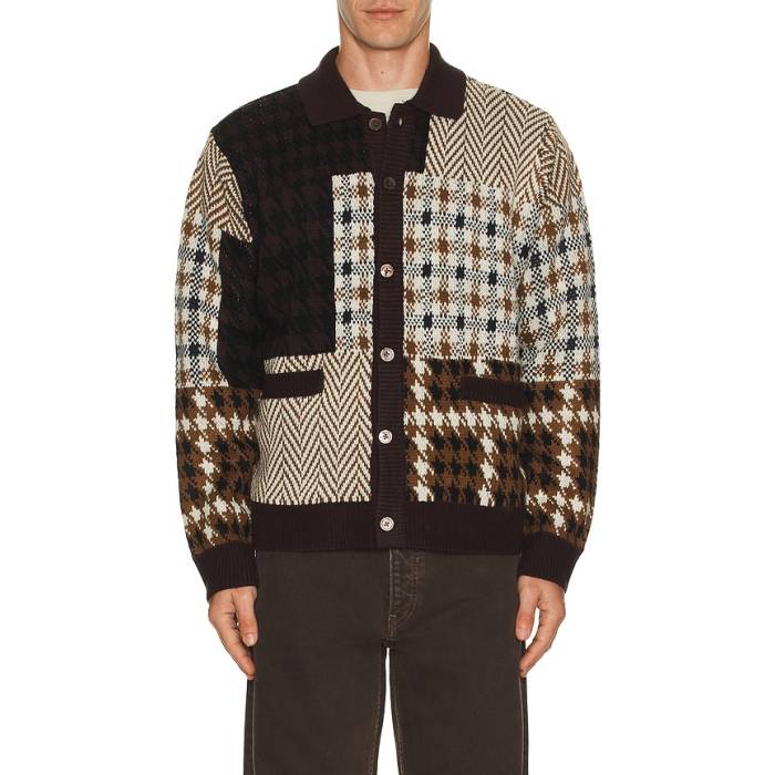 オベイ Obey 【 Patchwork Cardigan Men Brown Multi 】 ジレー メンズ 赤銅色 赤銅色