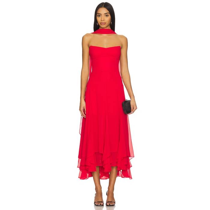アマンダアプリチャード Amanda Uprichard 【 Monterey Dress With Scarf Women Cherry Red 】 御召しもの えり巻き レディース Red 赤・赤いこと