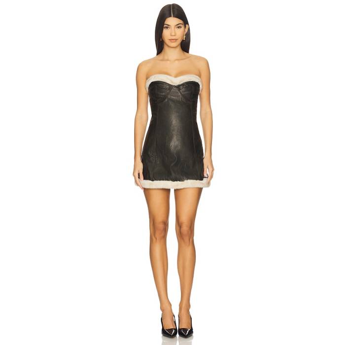 Ow Collection 【 Kendra Mini Dress With Faux Fur Trim Women Distressed Black 】 御召しもの レディース 黒いこと 黒いこと