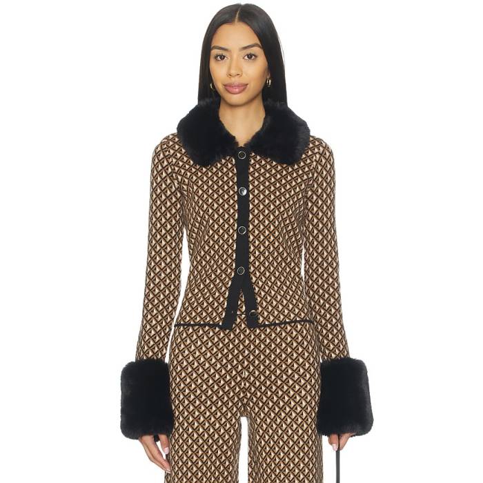 ショウミーユアムームー Show Me Your Mumu 【 Chateau Cardigan Women Carmel Geo Knit With Faux Fur 】 ジレー レディース 編み物