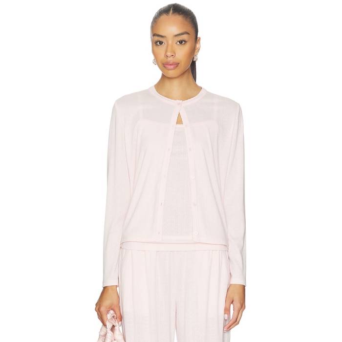 Barefoot Dreams 【 Pointelle Rib Cardigan With Scallop Trim Women Pink Sand 】 ジレー レディース pink サクラ色 砂色・真砂