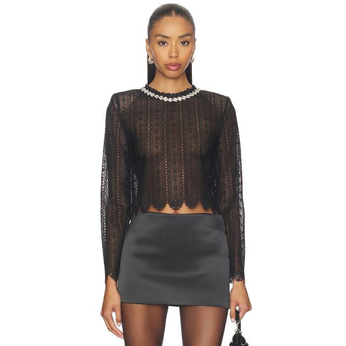Self-Portrait 【 Black Organza Lace Top Women Black 】 黒いこと 黒いこと レディース 黒いこと 黒いこと