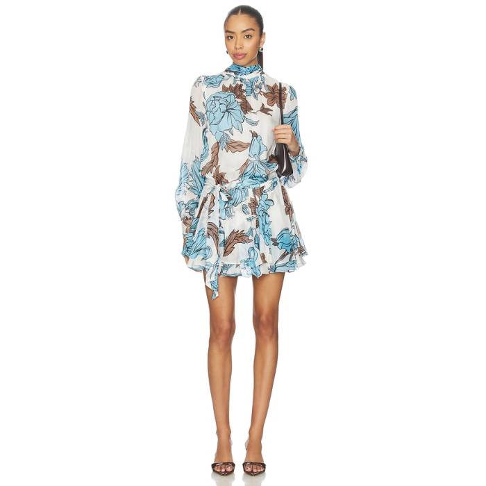 Rococo Sand 【 Ruched Neck Mini Dress With Tie Up Belt Women Blue 】 御召しもの タイ 三尺帯 レディース 青碧 青碧