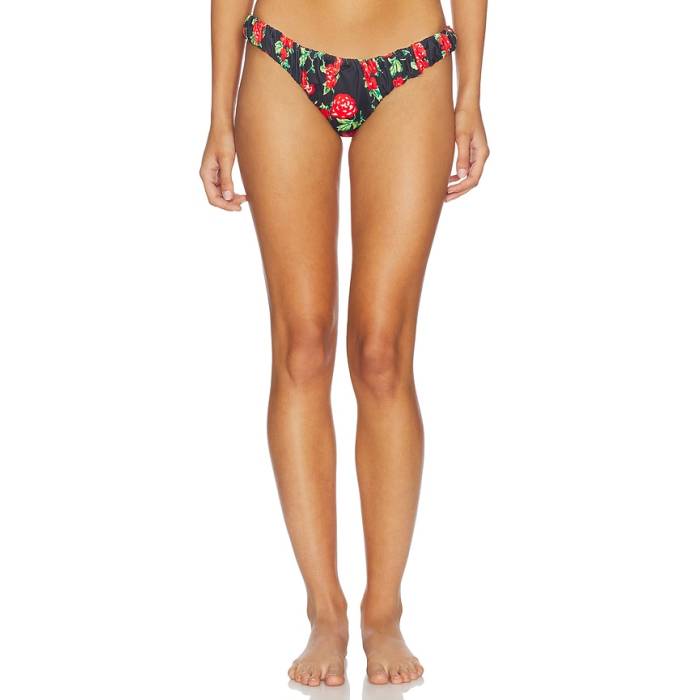 Caroline Constas 【 Dorit Ruched Bikini Bottom Women Black \u0026Amp; Red Multi 】 ズボン ボトムス レディース 黒いこと 黒いこと Red 赤・赤いこと