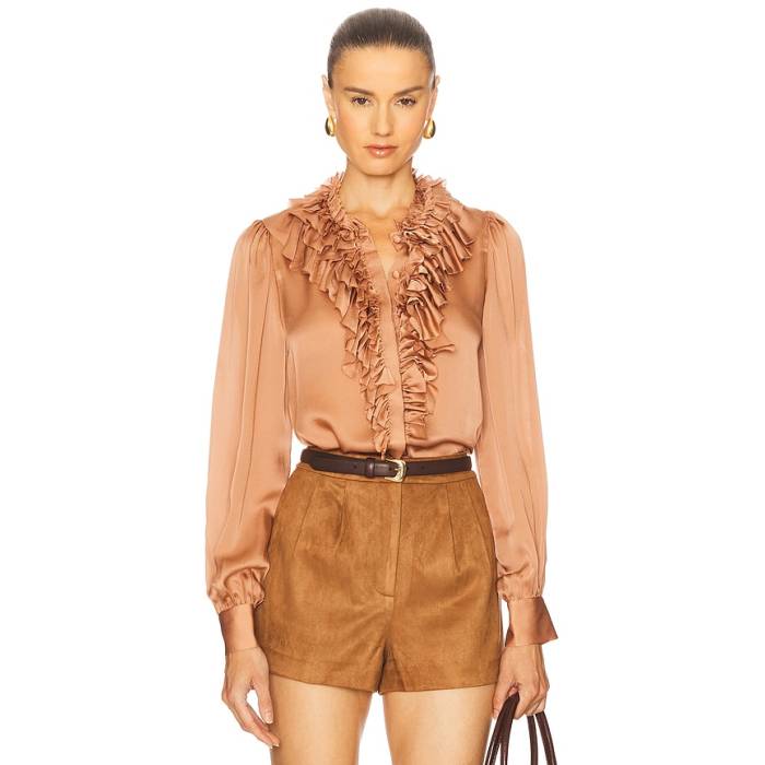 ウラ・ジョンソン Ulla Johnson 【 Rouen Silk Ruffle Blouse Women Desert Rose 】 レディース Rose サクラ色