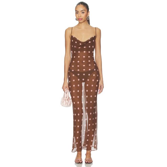More To Come 【 Danika Maxi Dress Women Brown \u0026Amp; Pink Dot 】 お召しもの レディース 赤銅色 赤銅色 pink サクラ色
