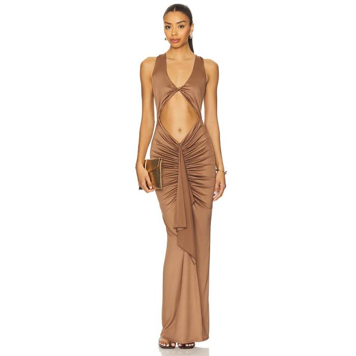 Superdown 【 Amai Maxi Dress Women Brown 】 御召しもの レディース 赤銅色 赤銅色