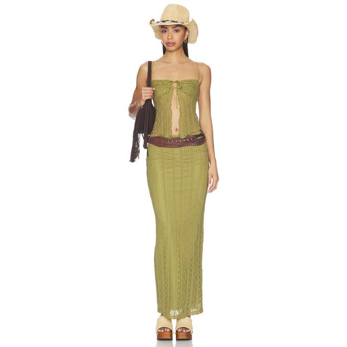 More To Come 【 Lali Maxi Skirt Set Women Olive Green 】 レディース olive オリーブ green 緑・緑であること