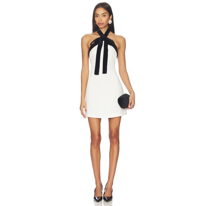 Simkhai 【 Jolie Mini Dress With Neck Tie Women Ivory Multi 】 お召しもの タイ レディース 象牙色