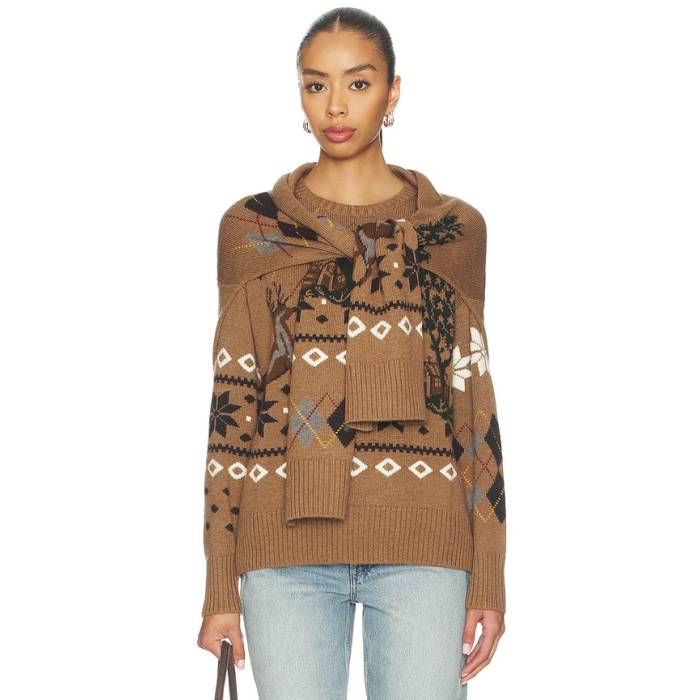 Monse 【 Fair Isle Crewneck Sweater With Scarf Women Khaki 】 調教師 えり巻き レディース カーキ