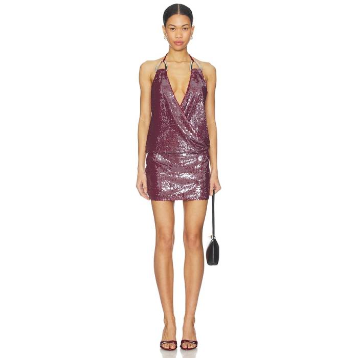 Superdown 【 Allira Halter Mini Dress Women Plum Sequin 】 お召しもの レディース