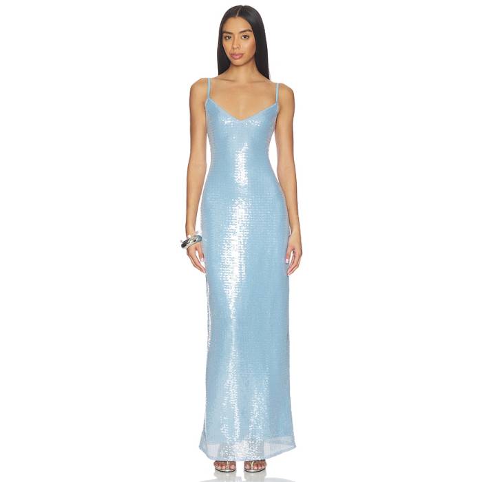 Superdown 【 Alba Maxi Dress Women Baby Blue 】 御召しもの レディース 青碧 青碧