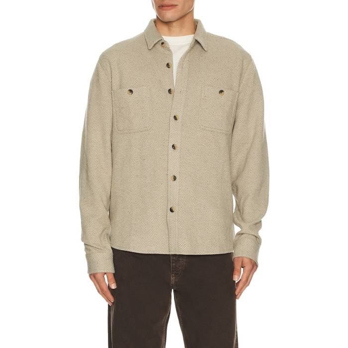 Marine Layer 【 Pacifica Stretch Twill Overshirt Men Taupe Herringbone 】 メンズ｜スニケス