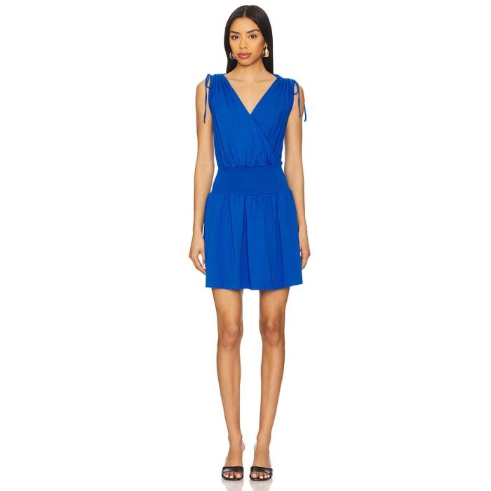 Bobi 【 Surplice Smocked Waist Dress Women Bluejay 】 御召しもの レディース