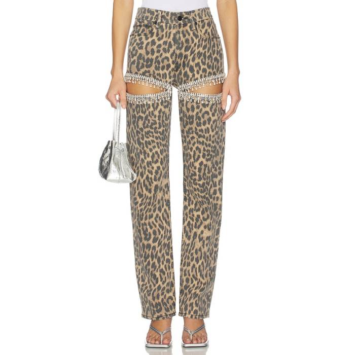 好ましいアメリカン Good American 【 Leopard Good Icon Straight Diamond Jeans Women Lucky Leopard001 】 ヒョウ柄 レオパード アイコン 金剛石 デニム レディース