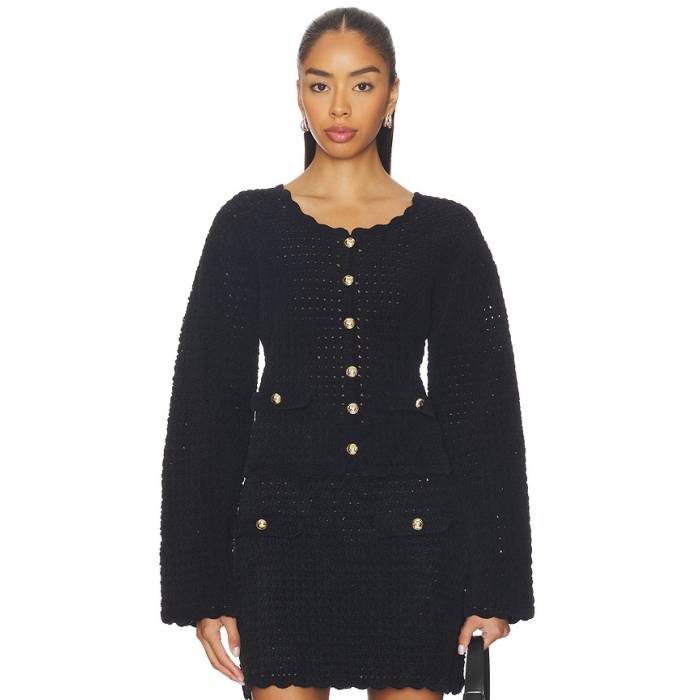 ガニー Ganni 【 Chenille Crochet Cardigan Women Black 】 ジレー レディース 黒いこと 黒いこと