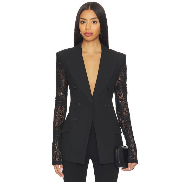 Smythe 【 Lace Sleeve Not A Db Blazer Women Deep Black 】 Sleeve 捩り ブレイザー レディース ディープ 黒いこと 黒いこと