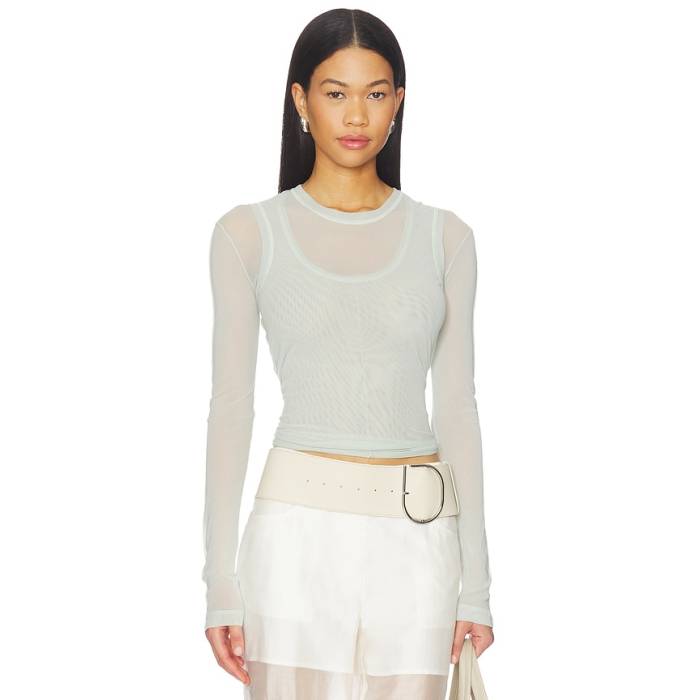 ヘルムートラング Helmut Lang 【 Mesh Layered Long Sleeve Top Women Aqua Gray 】 Sleeve 捩り レディース アクア gray 薄墨色・薄墨色・薄墨色