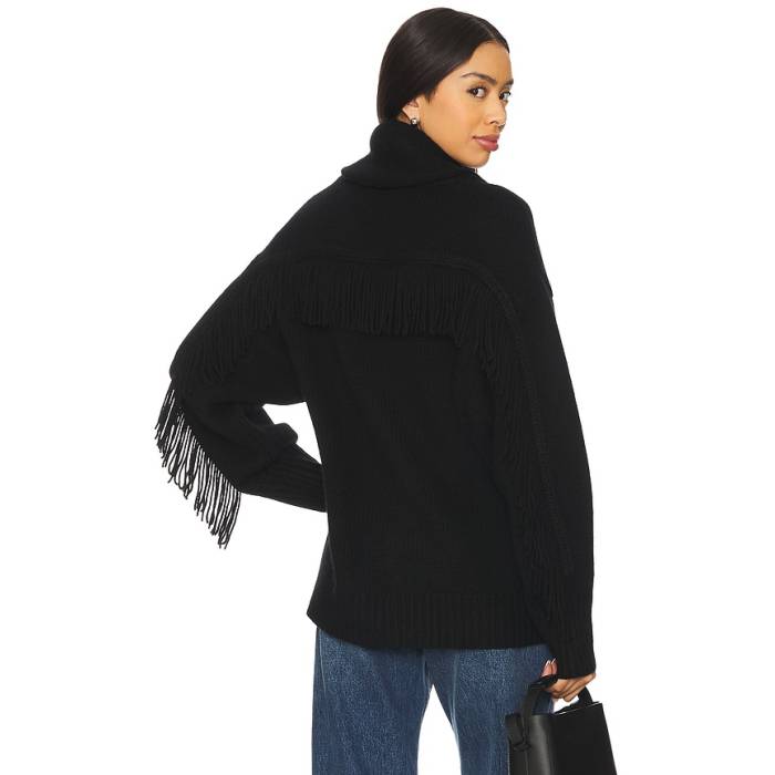 White \u0026 Warren 【 Luxe Fringe Coatigan Women Black 】 レディース 黒いこと 黒いこと